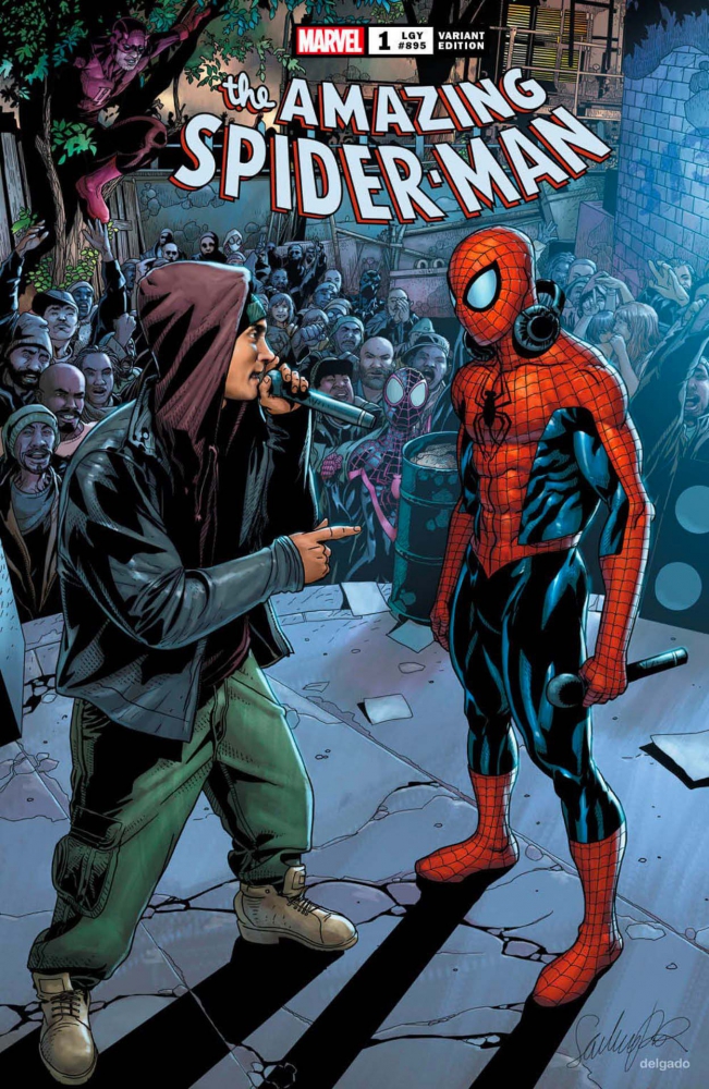 Eminem fait une battle de rap contre SpiderMan en couverture d